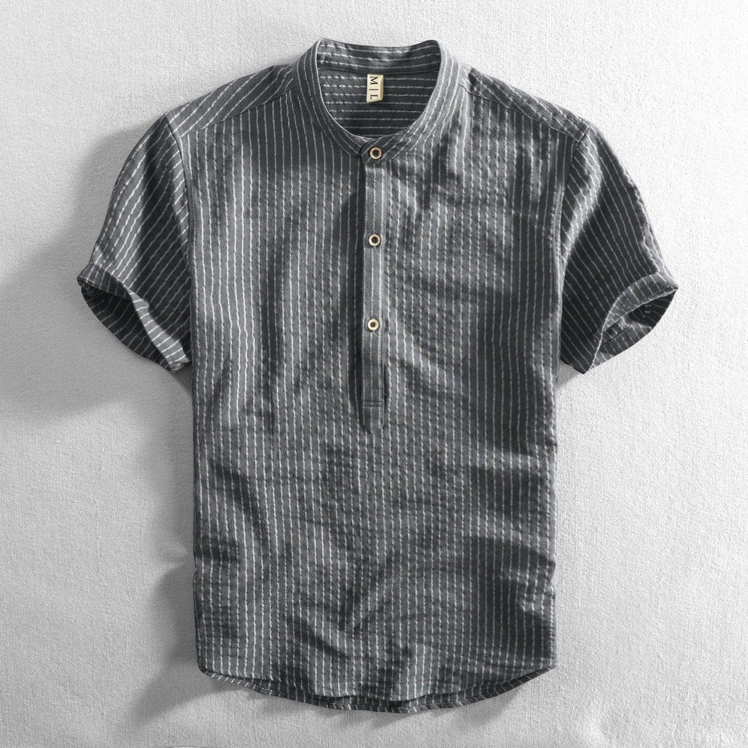 Men's short-sleeved linen shirt – Loose fit, striped