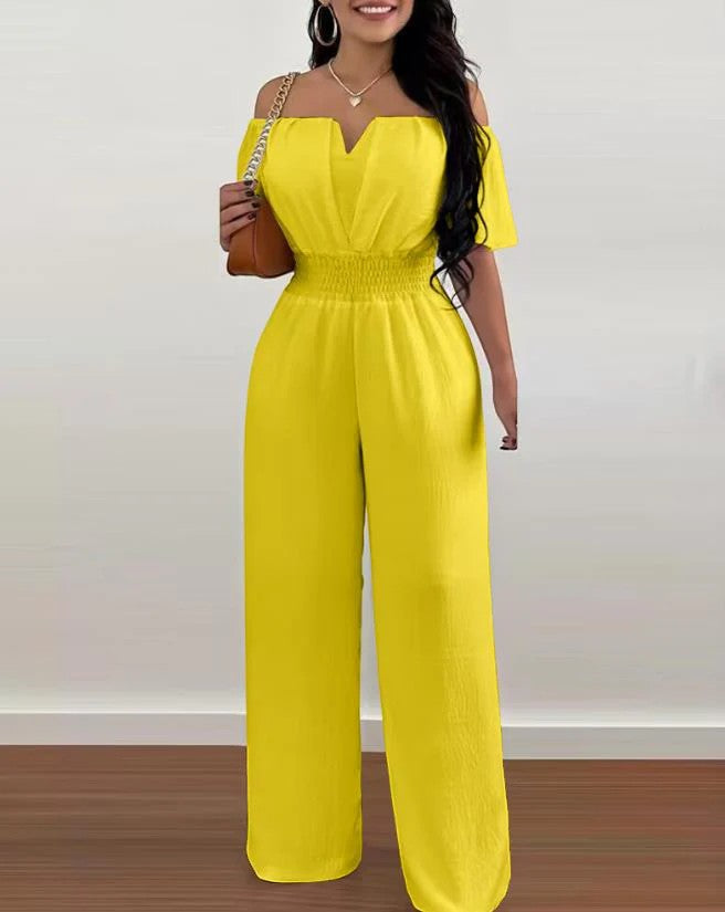 Women’s Off-Shoulder Wide-Leg Jumpsuit – Relaxed Fit | Lightweight Draped Woven Fabric