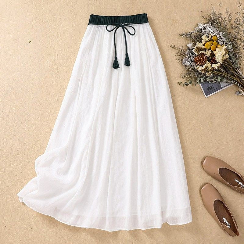 Women's linen midi skirt – Pleated flared cut