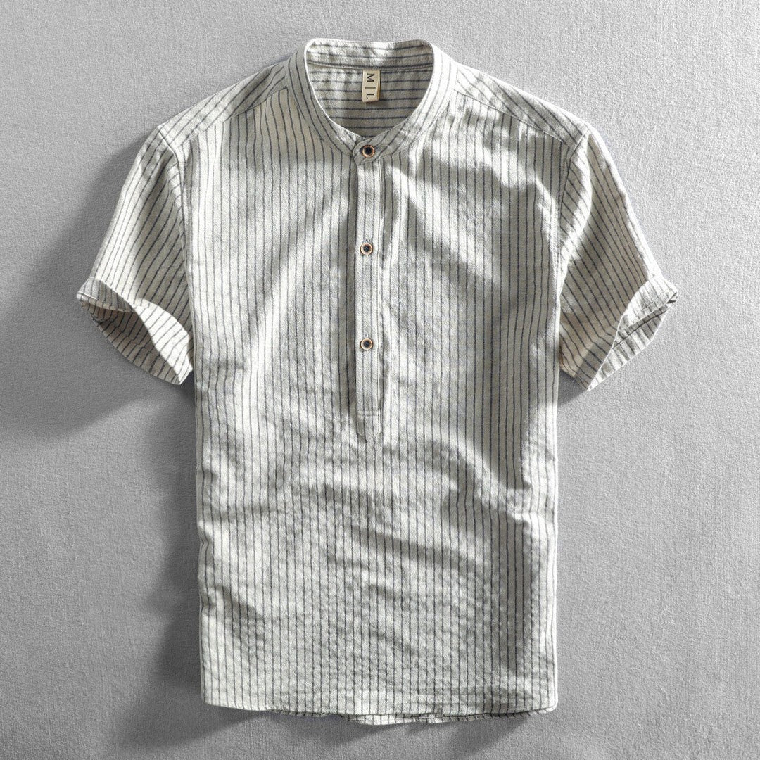 Men's short-sleeved linen shirt – Loose fit, striped