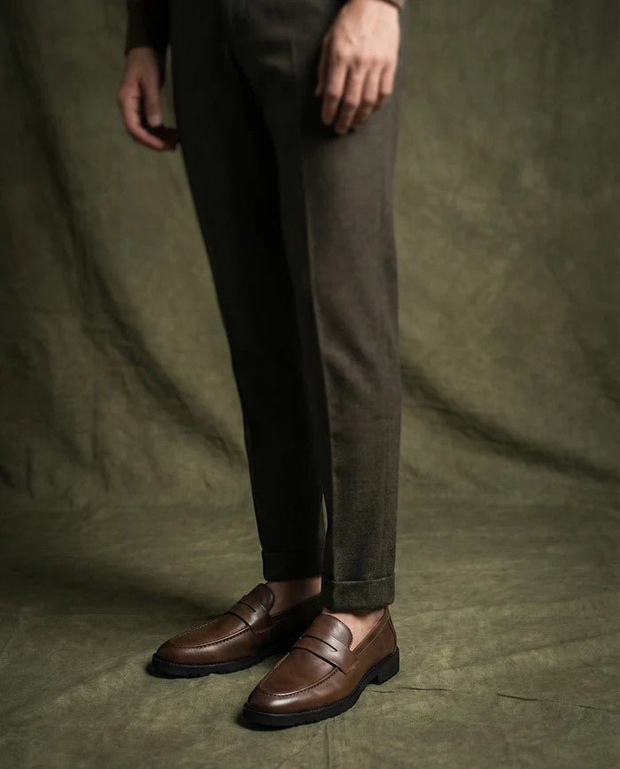 Men's smooth leather loafers – Easy slip-on round toe
