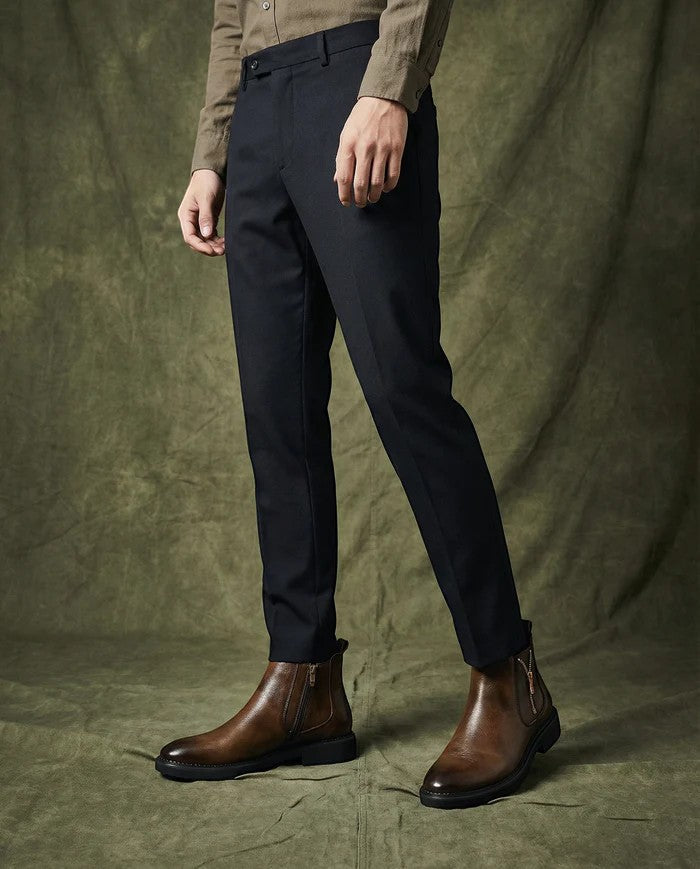 Men's laceless cowhide leather ankle boots – Side zip wedge heel