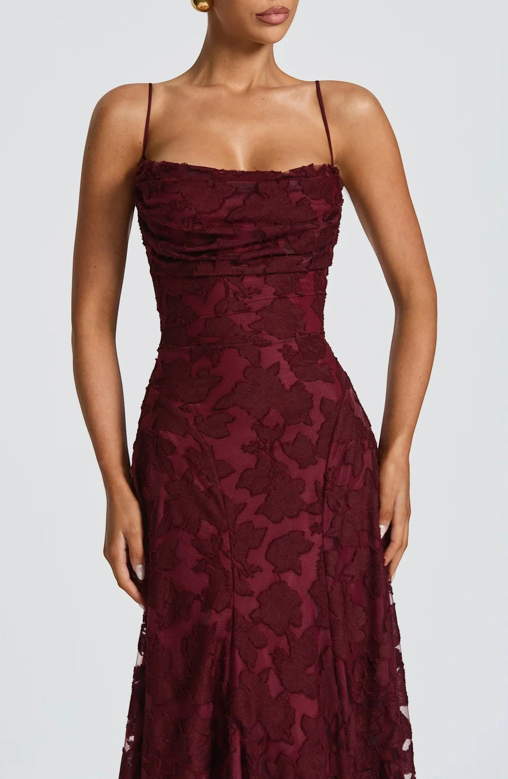 Women’s Lace-Up Backless Maxi Dress – Fitted Bodice | Textured Lace