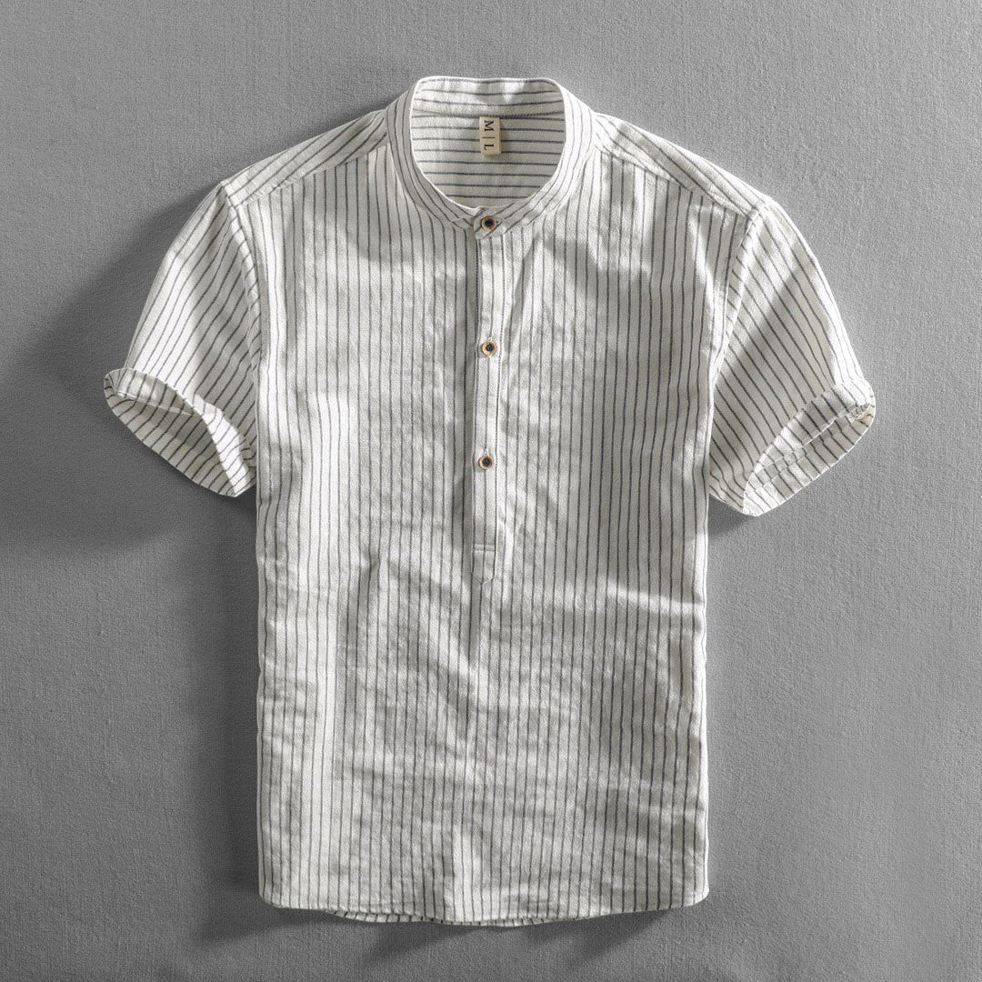 Men's short-sleeved linen shirt – Loose fit, striped