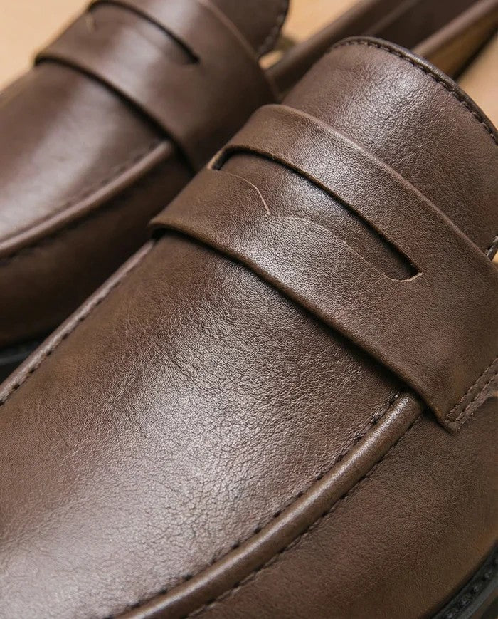 Men's smooth leather loafers – Easy slip-on round toe