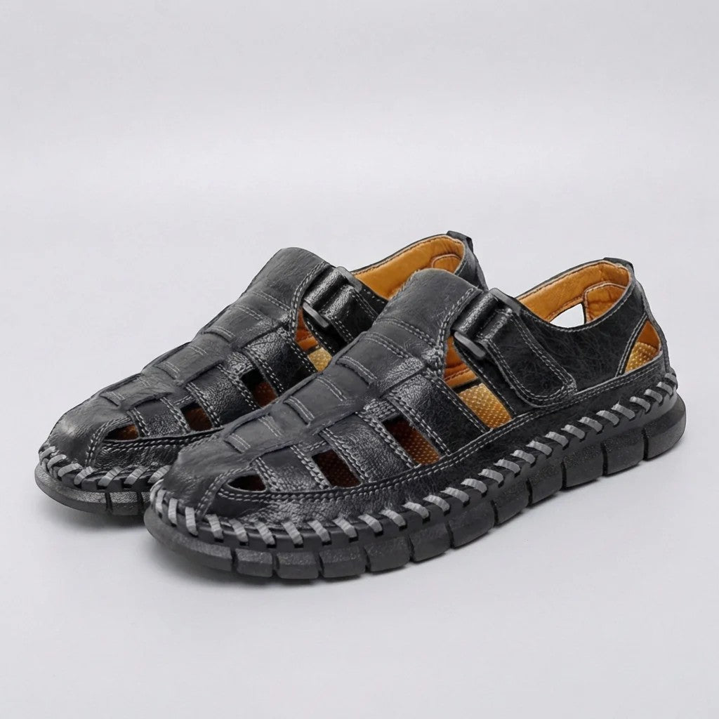 Men's cowhide leather sandals – Closed, fitted cut