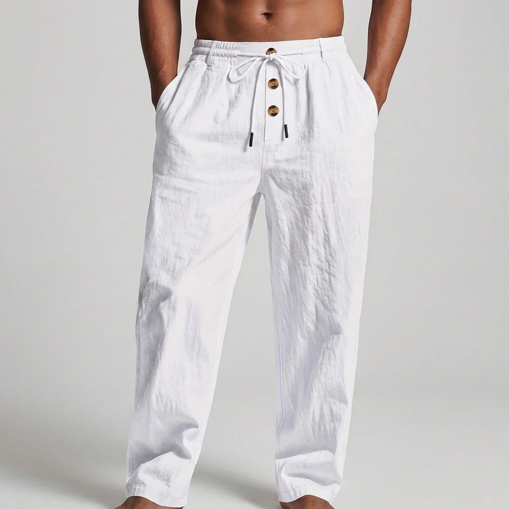 Men's linen drawstring trousers – Relaxed straight fit
