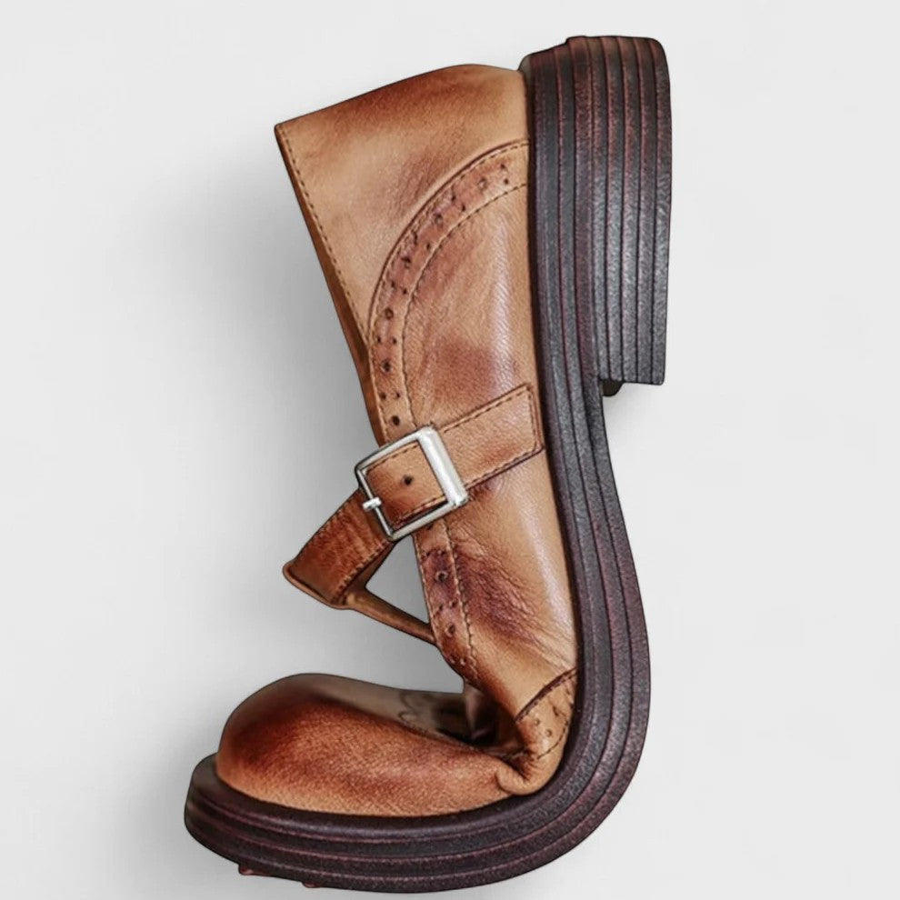 Calder Mayne | Structured Women's Leather Block Heel Shoes