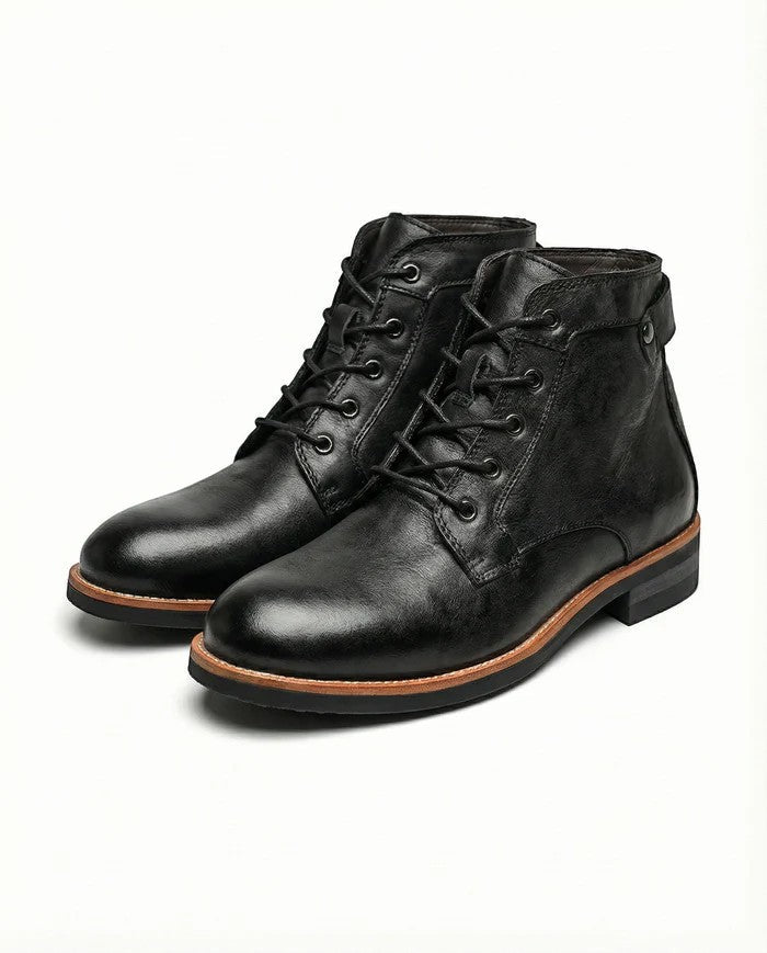 Men's lace-up cowhide leather boots – Round toe ankle support
