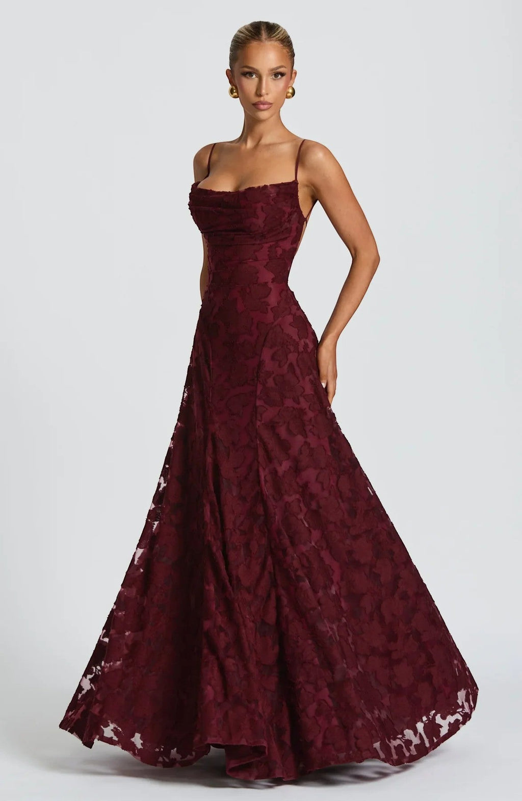 Women’s Lace-Up Backless Maxi Dress – Fitted Bodice | Textured Lace