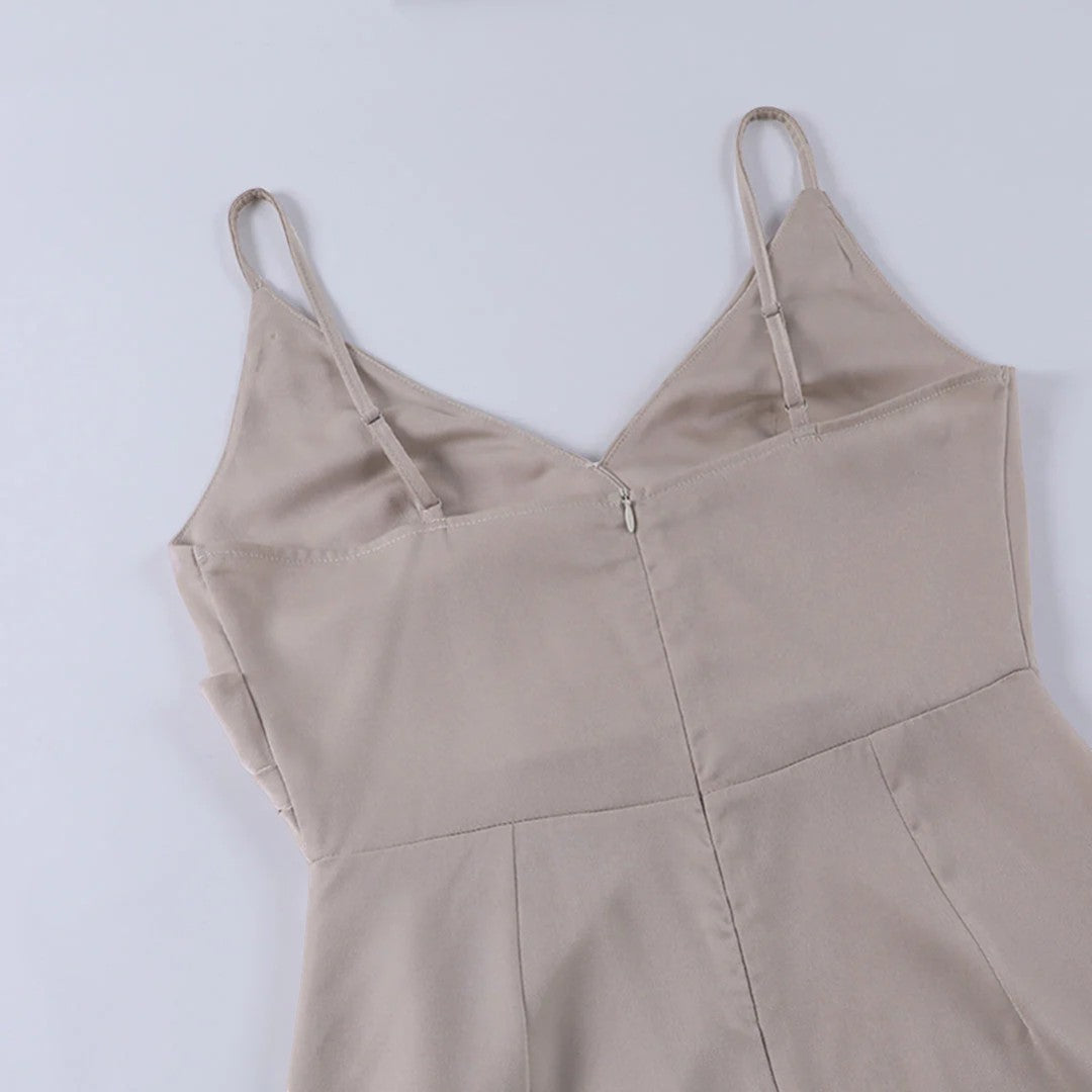 Women’s V-Neck Slit Slip Dress – Slim Fit with Straps | Silky Draped Fabric