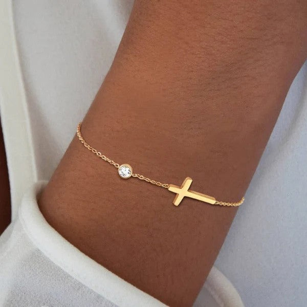 Women's Cross Chain Bracelet - Minimalist Fine Links