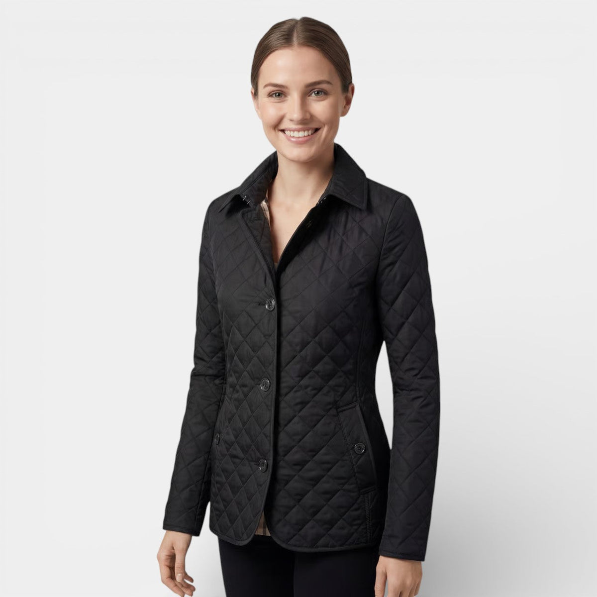 Women's Quilted Padded Cotton Lapel Jacket – Structured Slim Fit