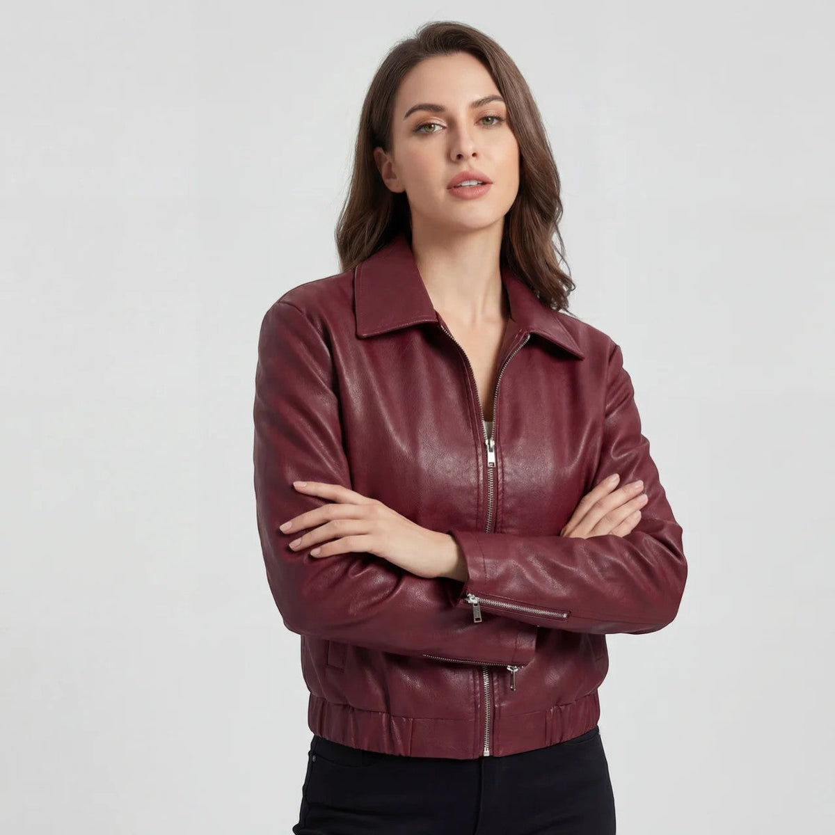 Women's matte leather jacket – Relaxed short fit