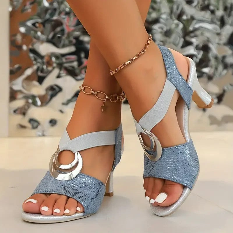 Calder Mayne | Women's Leather Heeled Sandals with Buckle Detail