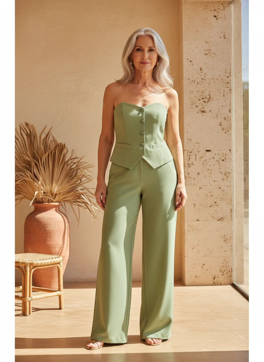 Calder Mayne | Women's Two-Piece Strapless Woven Fabric Trouser Suit