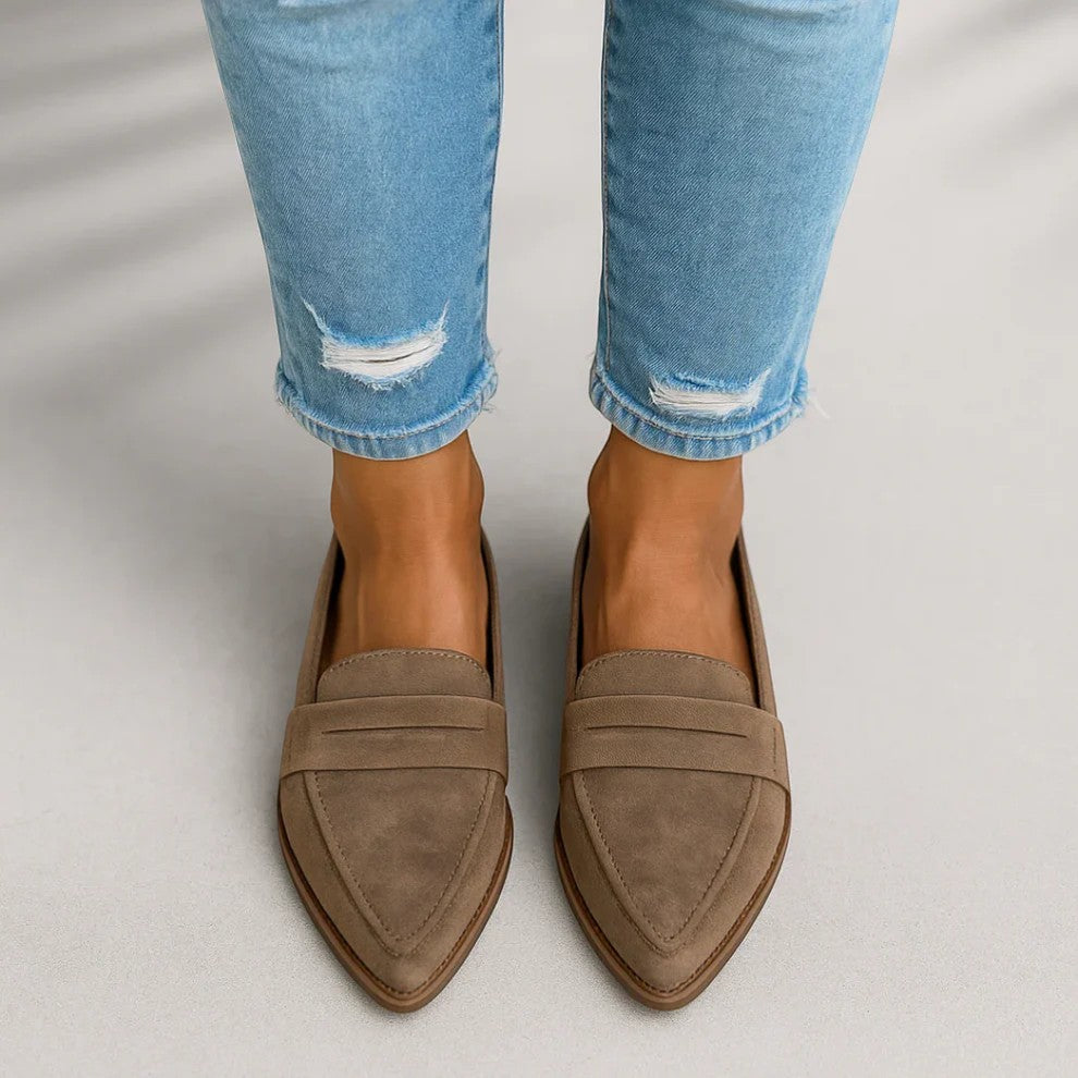 Calder Mayne | Women's Suede Pointed Toe Wedge Loafers