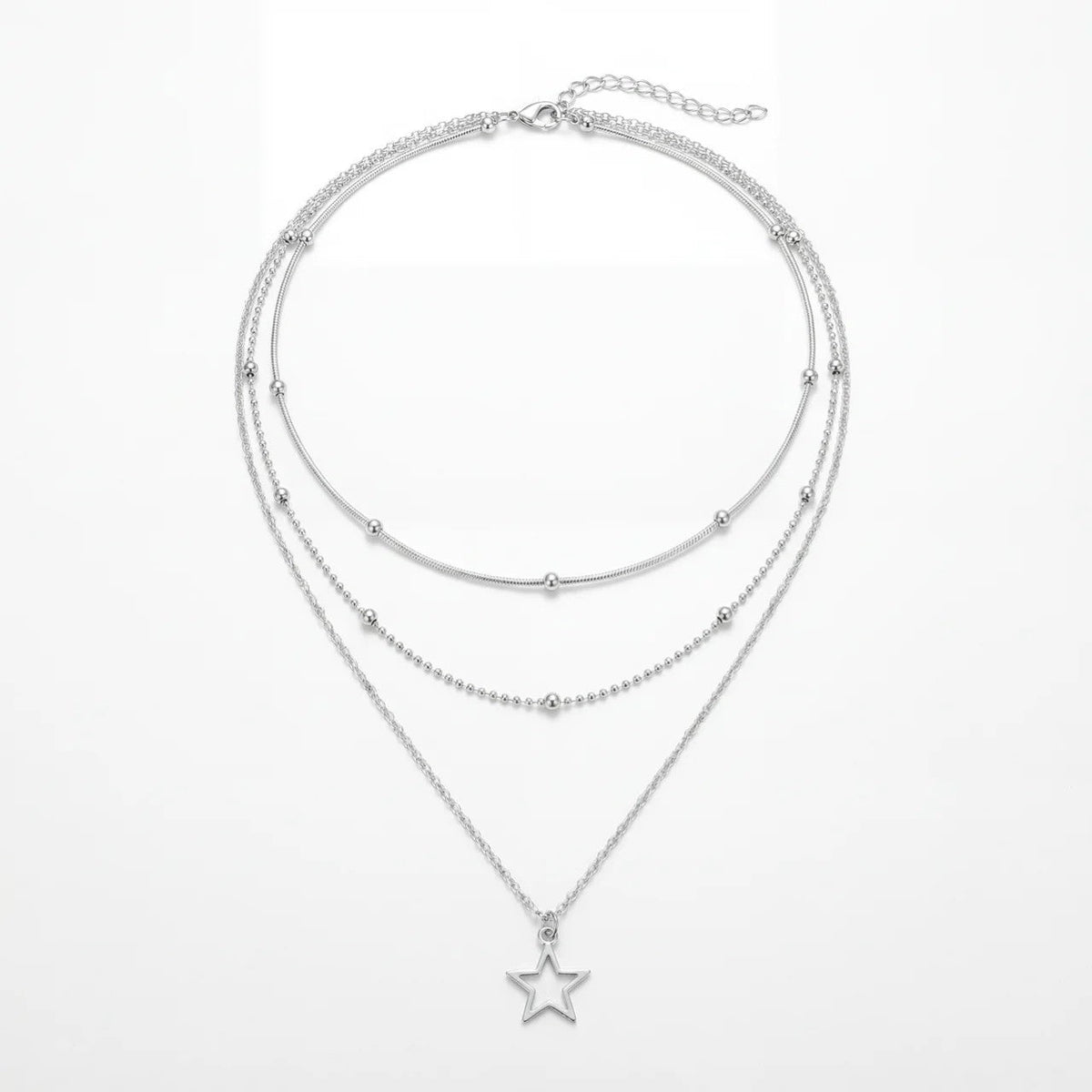 Women's layered star pendant necklace – adjustable chain