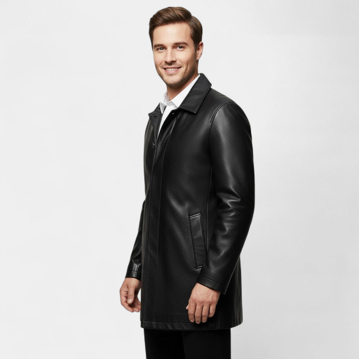 Calder Mayne | Men's Leather Coat with Lapels – Quilted Winter Fleece Parka