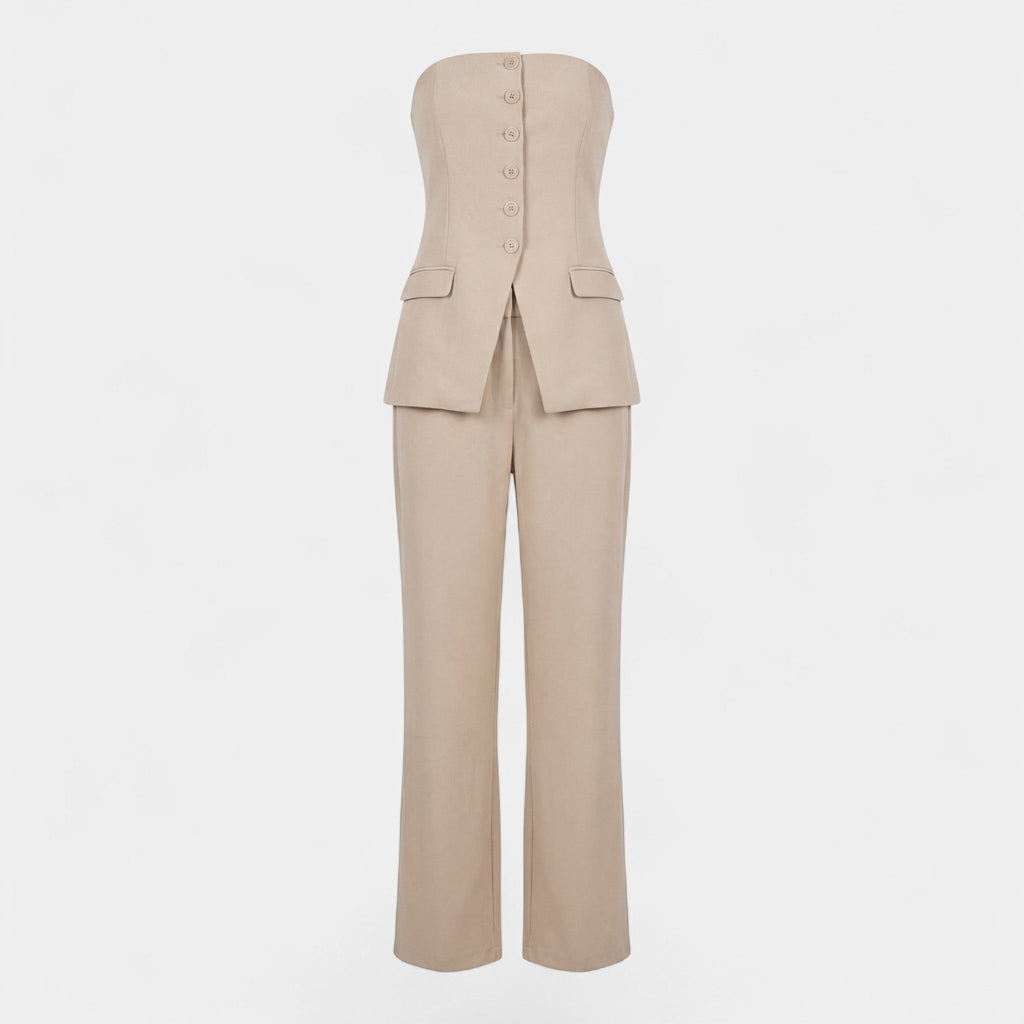 Calder Mayne | Strapless Tailored Two-Piece Set with Straight Pants for Women