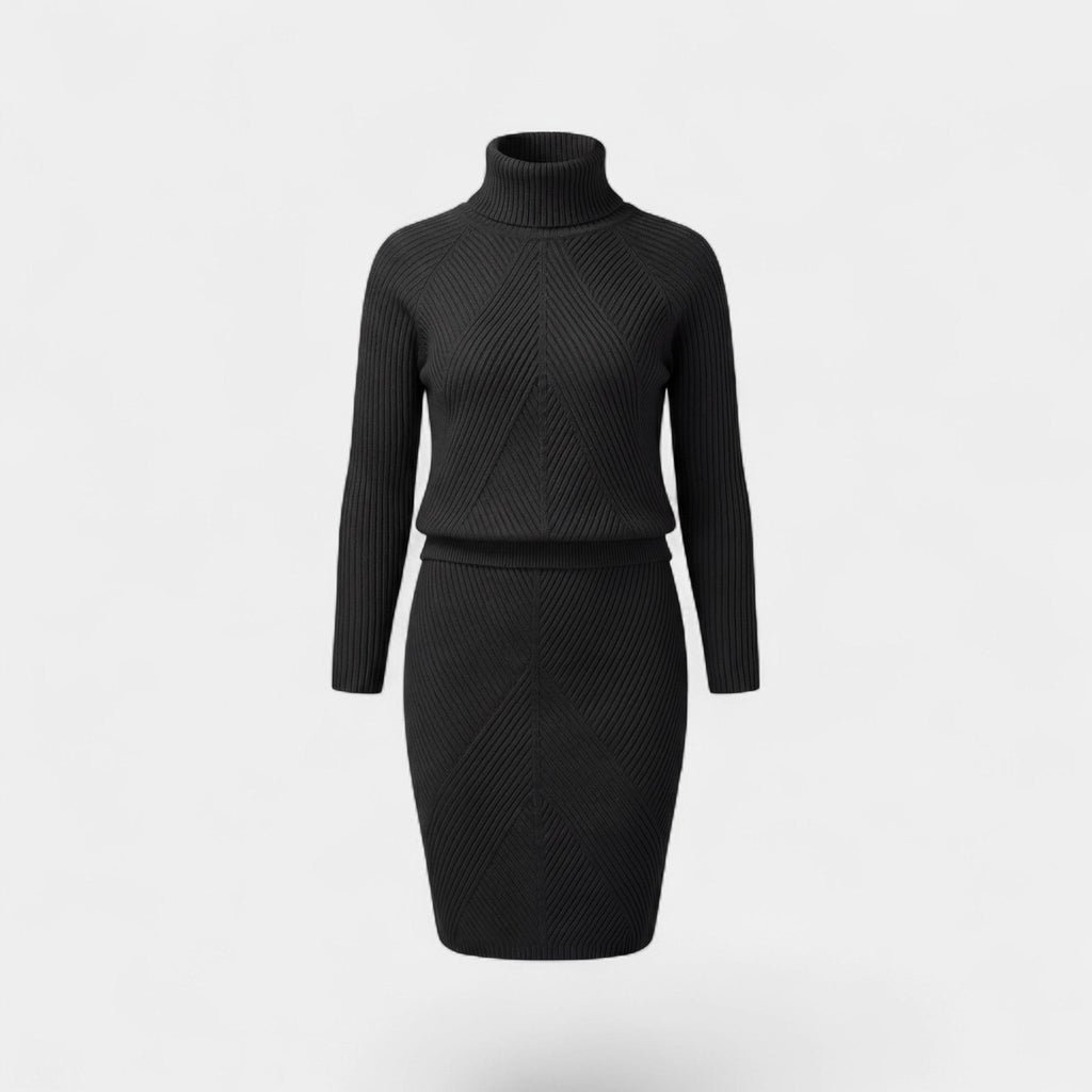 Women's Knitted Turtleneck Sweater and Skirt Set – Slim Fit