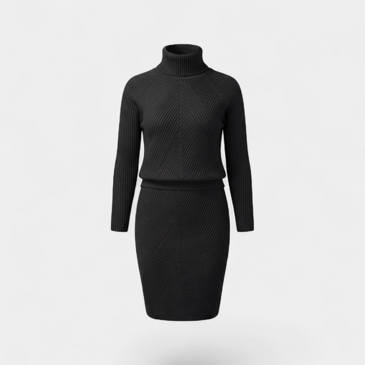 Women's Knitted Turtleneck Sweater and Skirt Set – Slim Fit