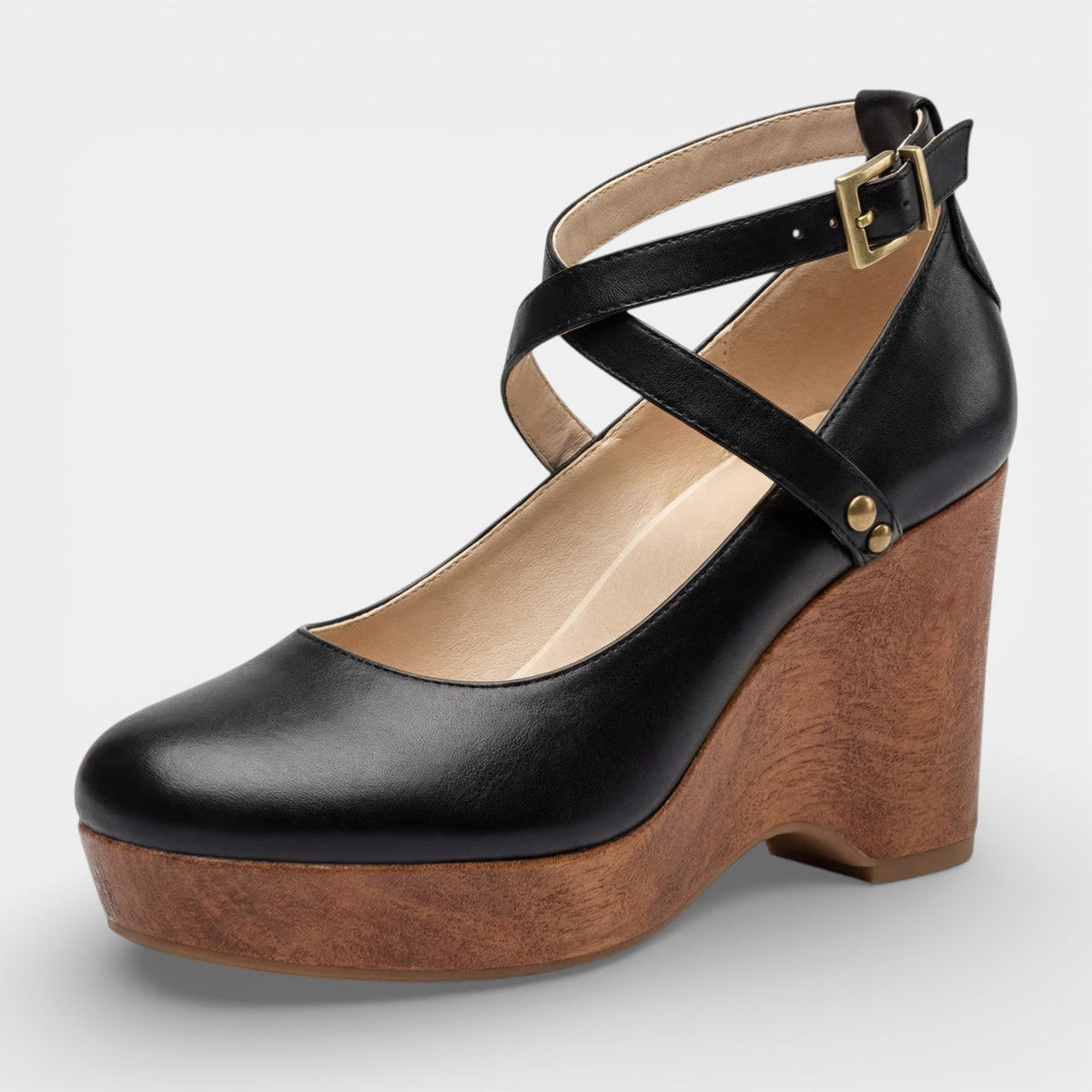 Women's leather platform wedge sandals – Ankle strap block heel