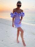 Women's Satin Off-Shoulder Mini Dress – Fitted Ruffled Cut