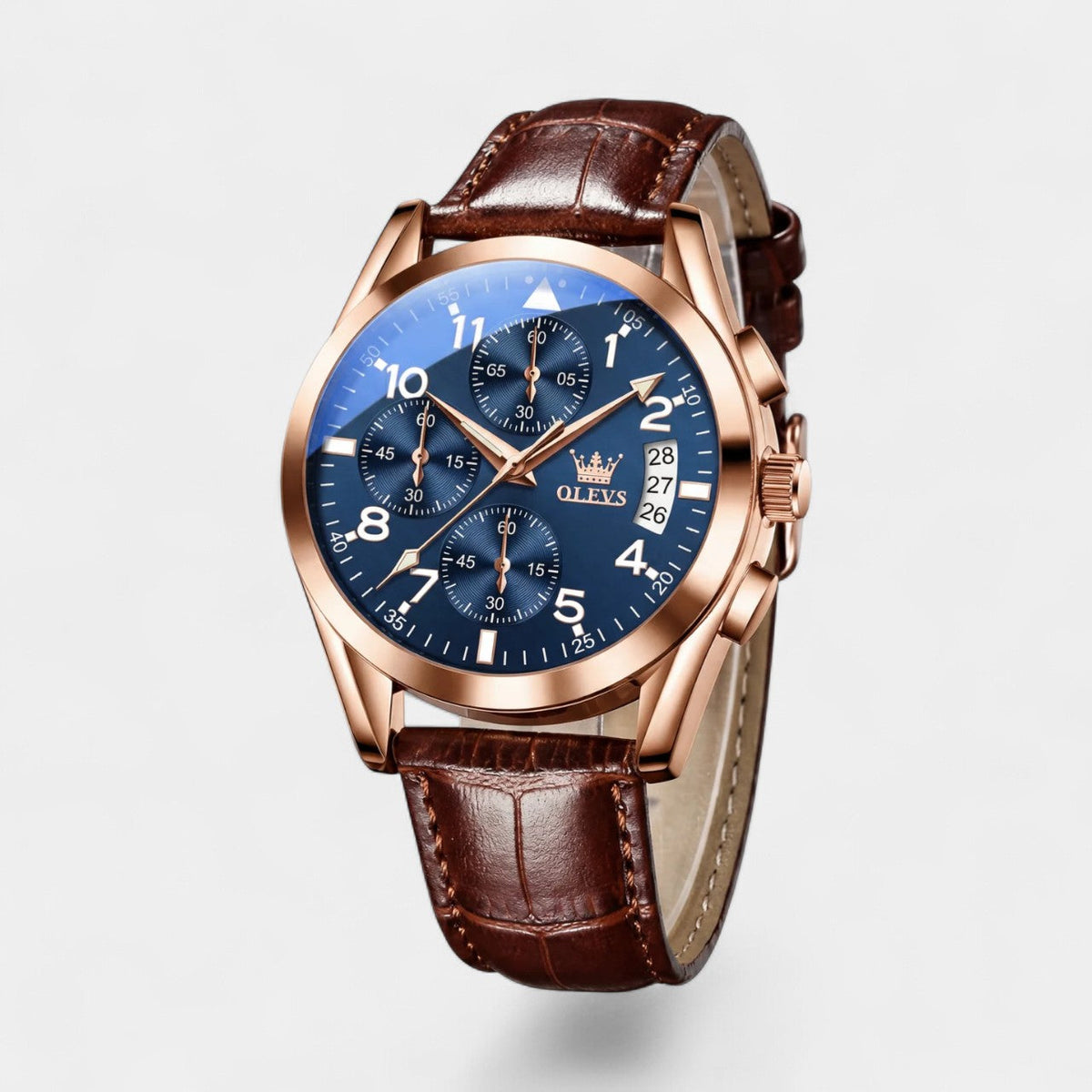 Men's quartz watch with leather strap – Chronograph design