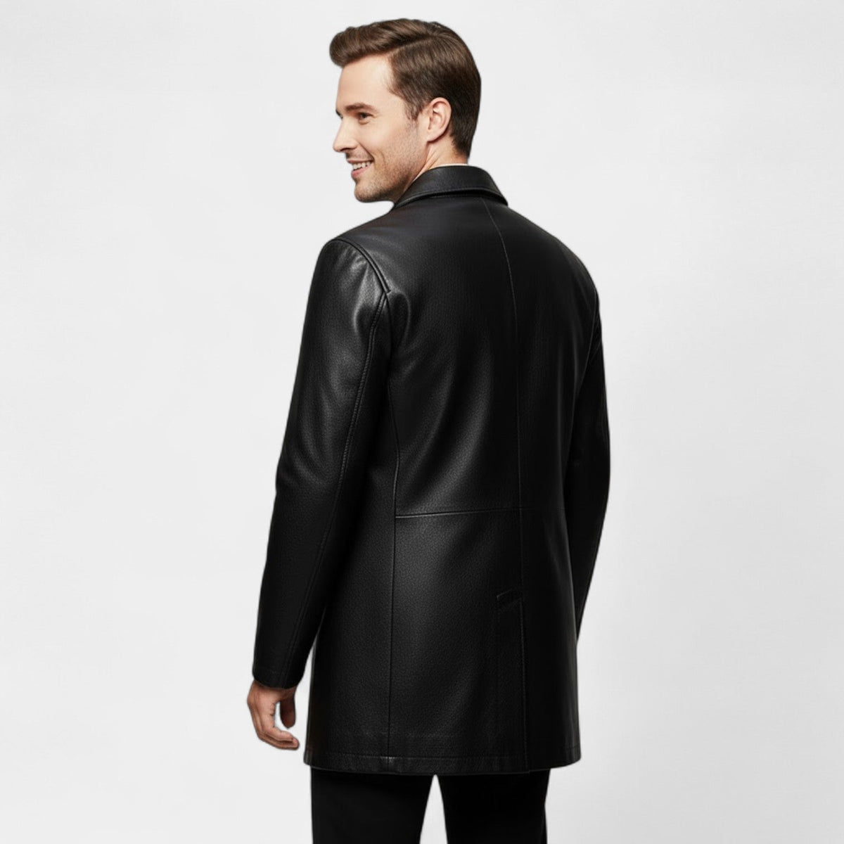 Calder Mayne | Men's Leather Coat with Lapels – Quilted Winter Fleece Parka