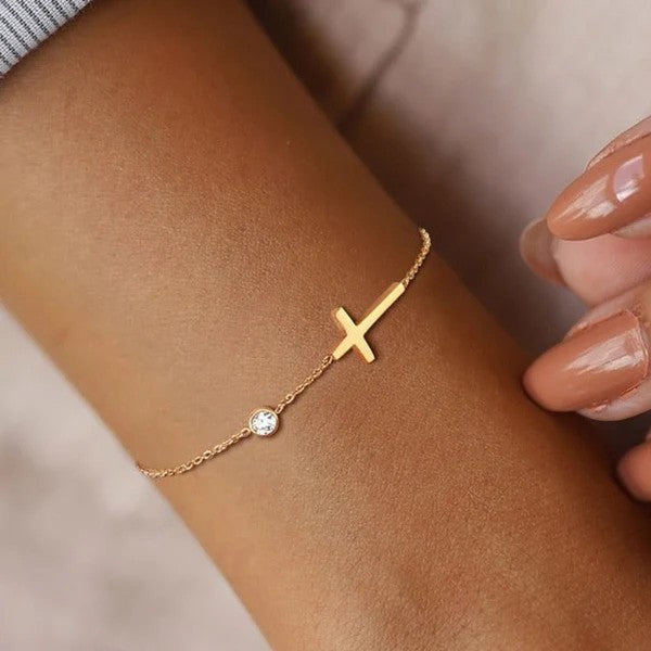 Women's Cross Chain Bracelet - Minimalist Fine Links