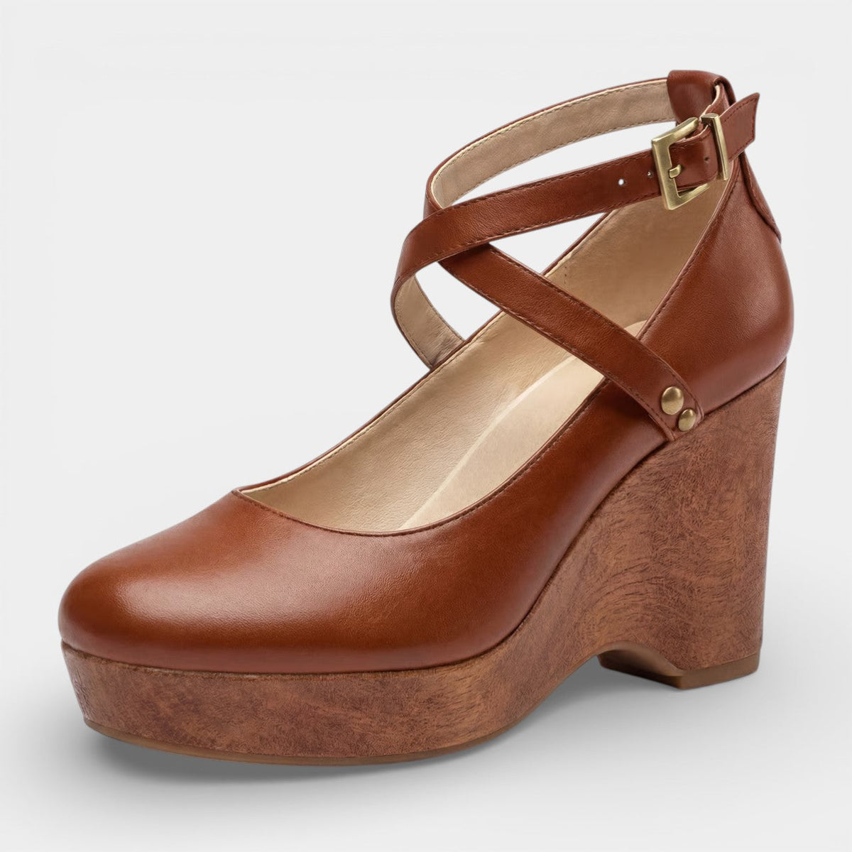 Women's leather platform wedge sandals – Ankle strap block heel