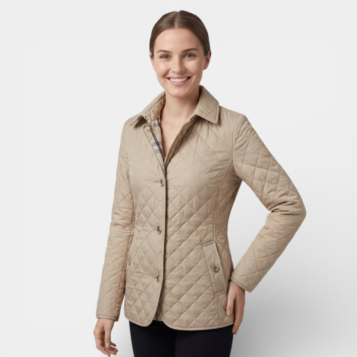 Women's Quilted Padded Cotton Lapel Jacket – Structured Slim Fit