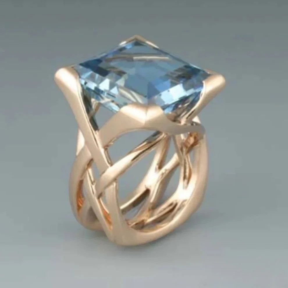 Calder Mayne | Women's Gold Square Statement Ring with Blue Stone