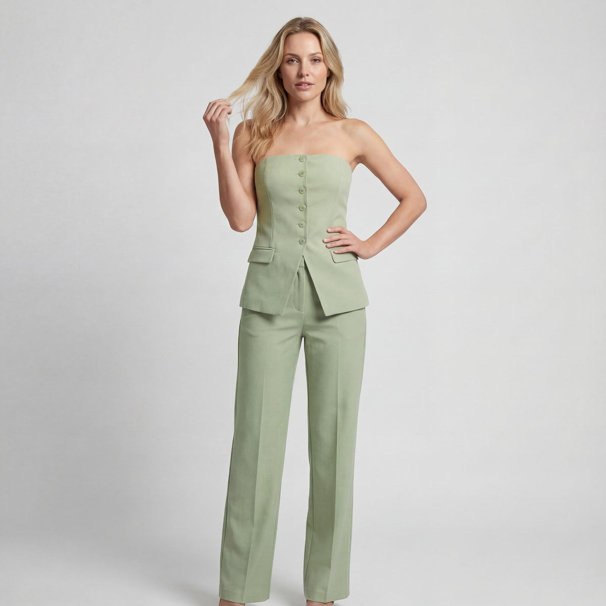 Calder Mayne | Strapless Tailored Two-Piece Set with Straight Pants for Women
