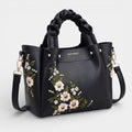 Women's leather tote bag with floral embroidery – medium-sized structured shoulder bag