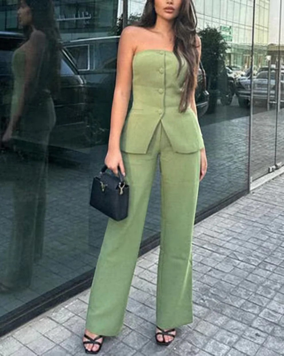 Calder Mayne | Women's Two-Piece Strapless Woven Fabric Trouser Suit
