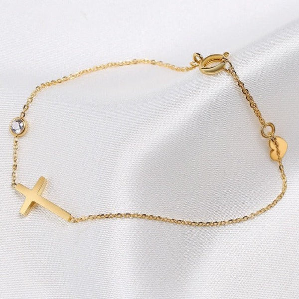 Women's Cross Chain Bracelet - Minimalist Fine Links