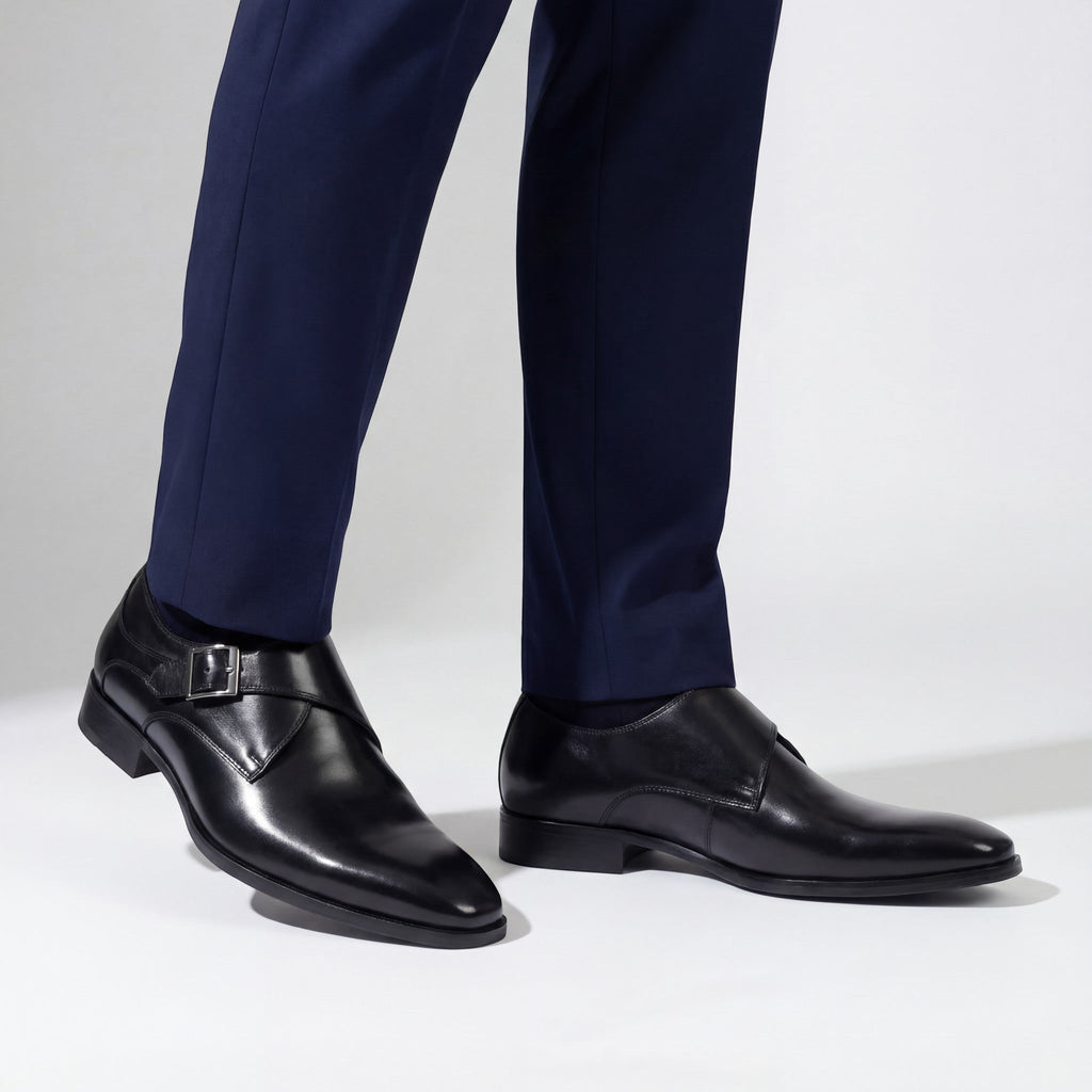 Men's formal cowhide leather shoes – Square toe structured cut