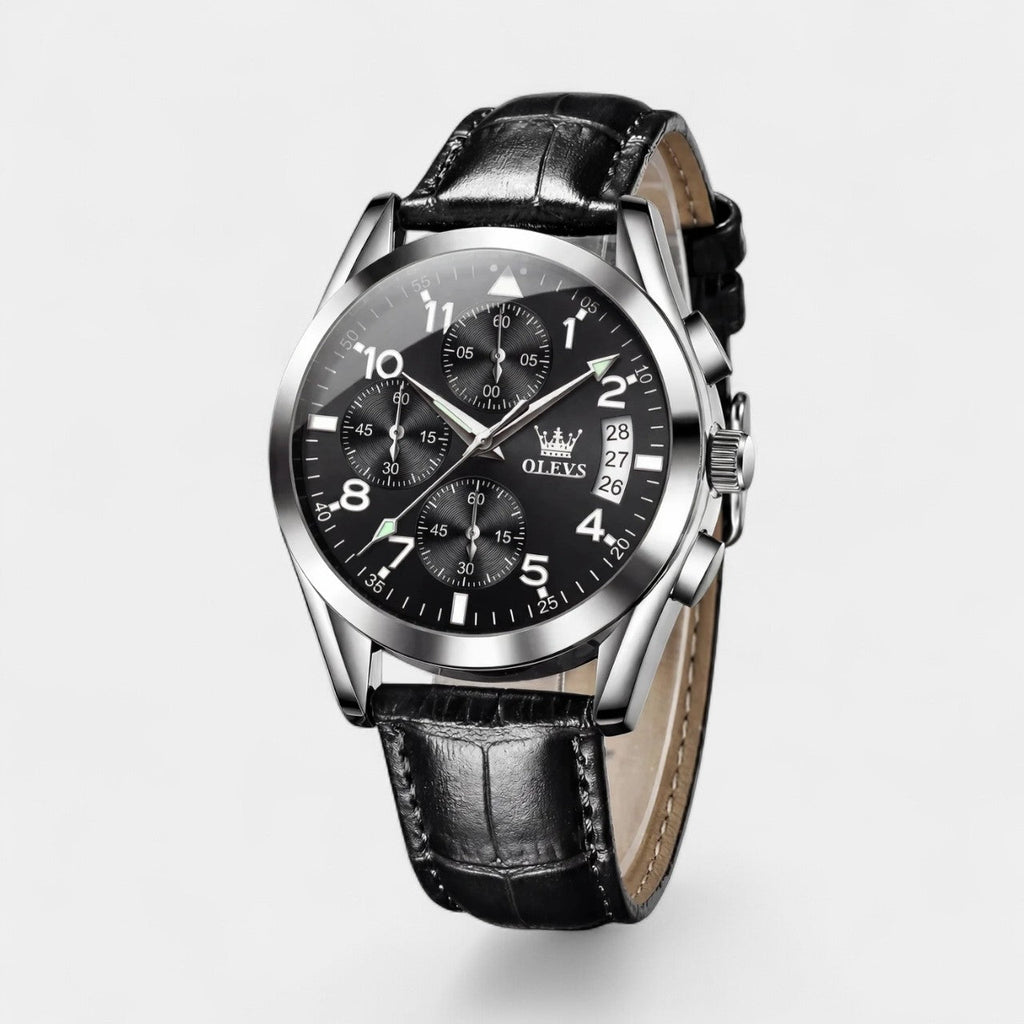 Men's quartz watch with leather strap – Chronograph design
