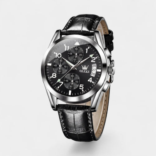 Men's quartz watch with leather strap – Chronograph design