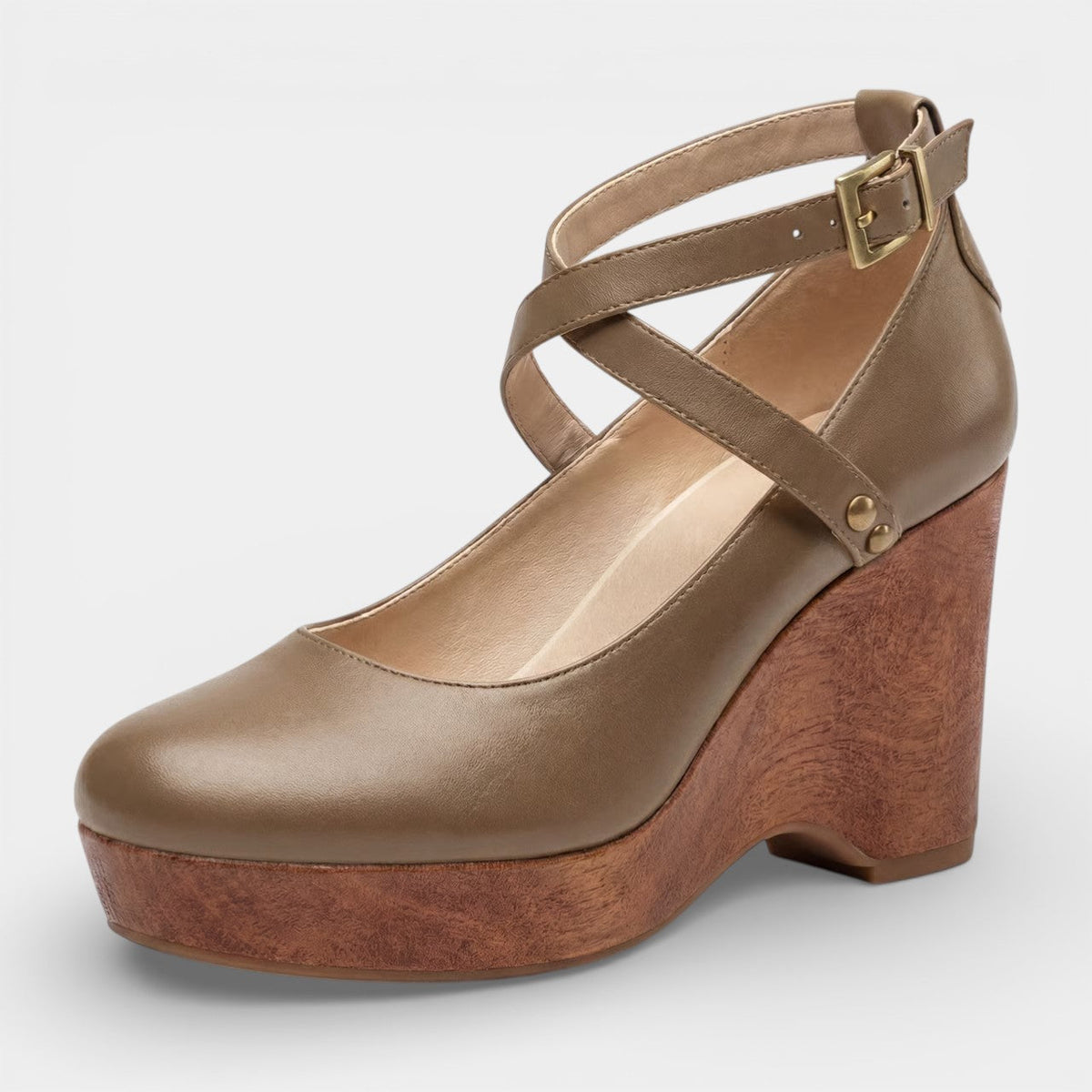 Women's leather platform wedge sandals – Ankle strap block heel