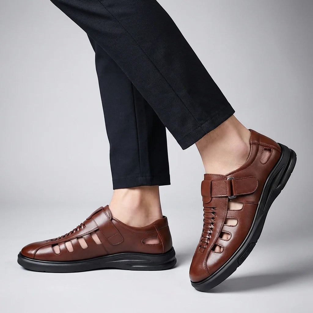Men's closed cowhide leather sandals – Breathable fit and support