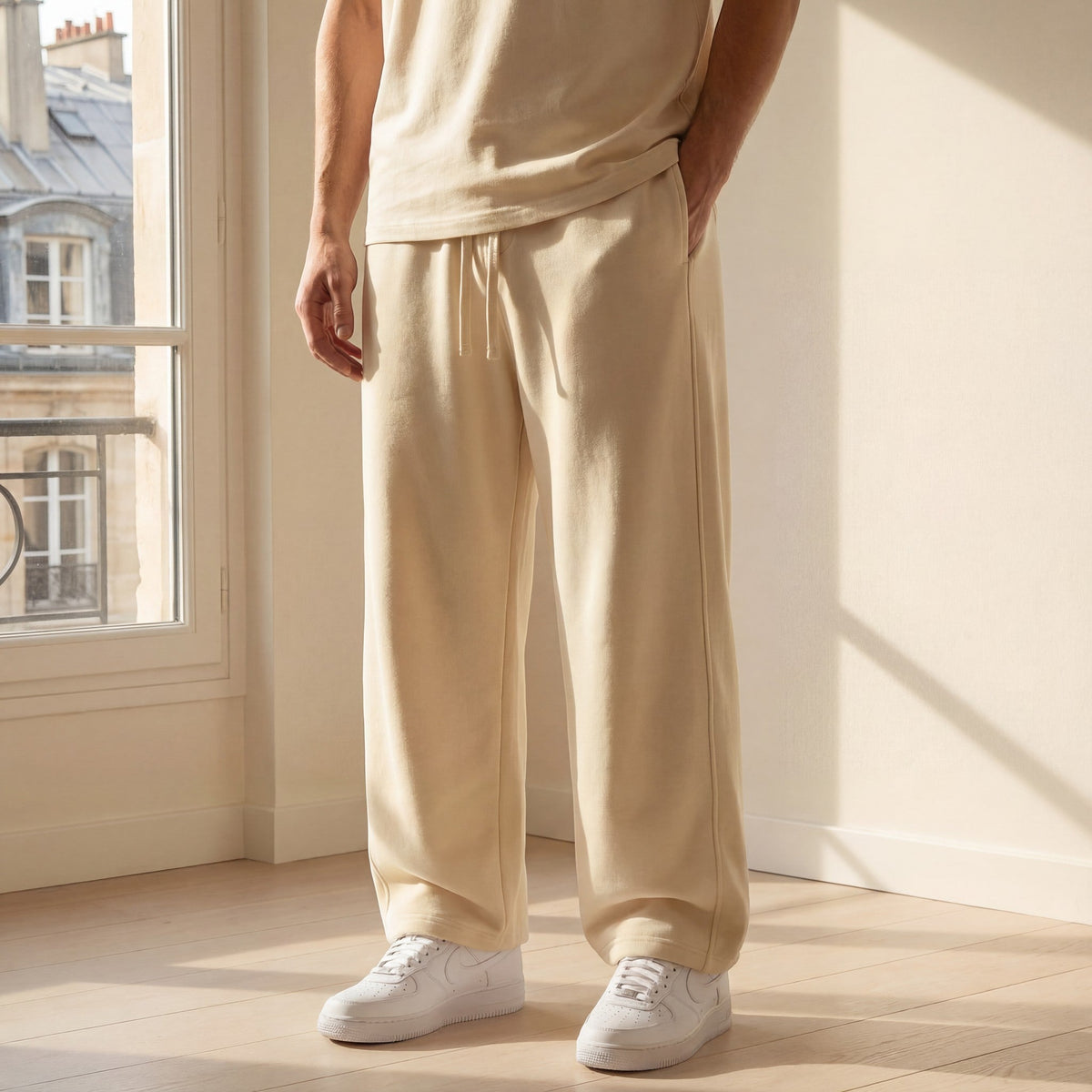 Men's straight-cut cotton trousers – Relaxed fit with drawstring