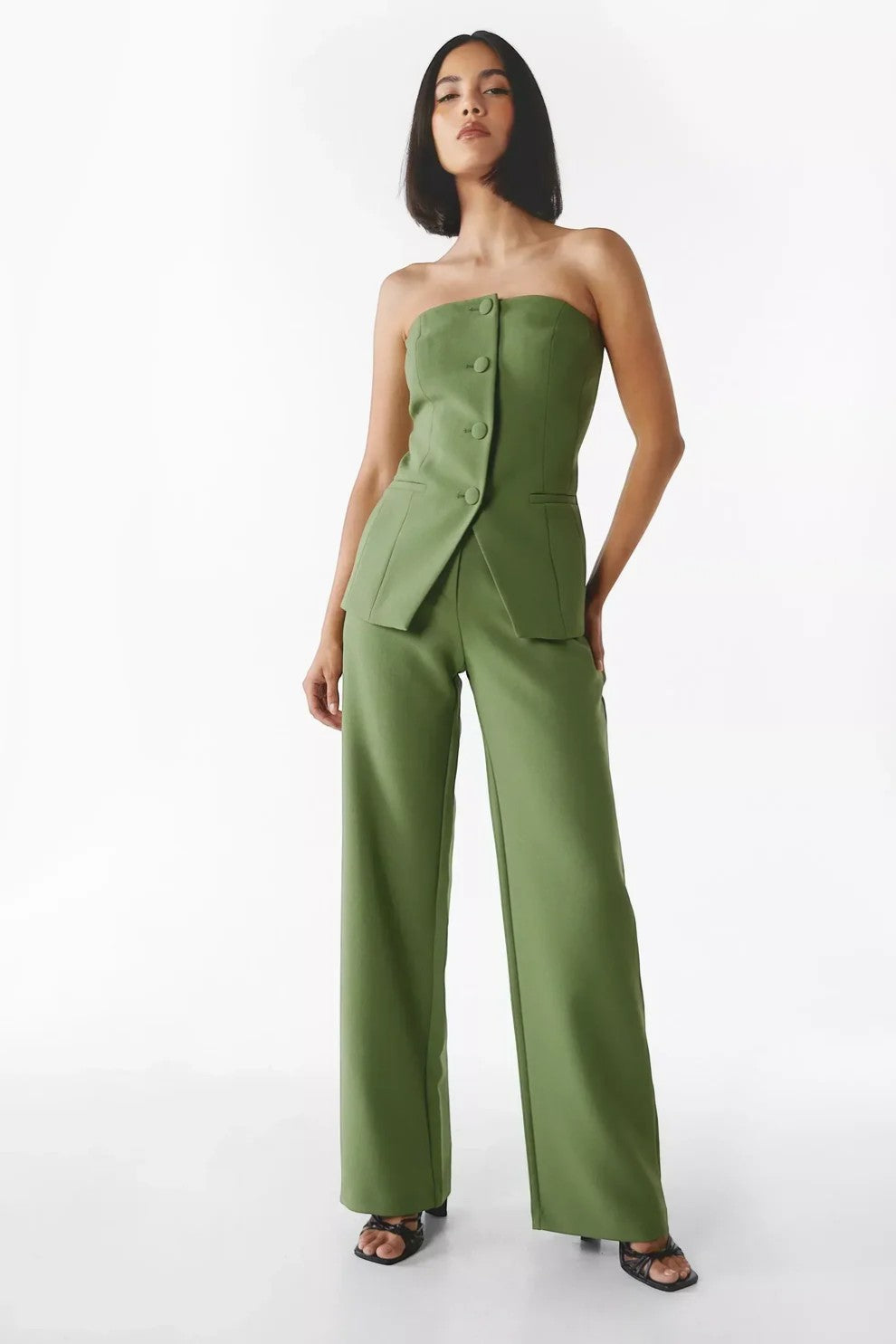 Calder Mayne | Women's Two-Piece Strapless Woven Fabric Trouser Suit