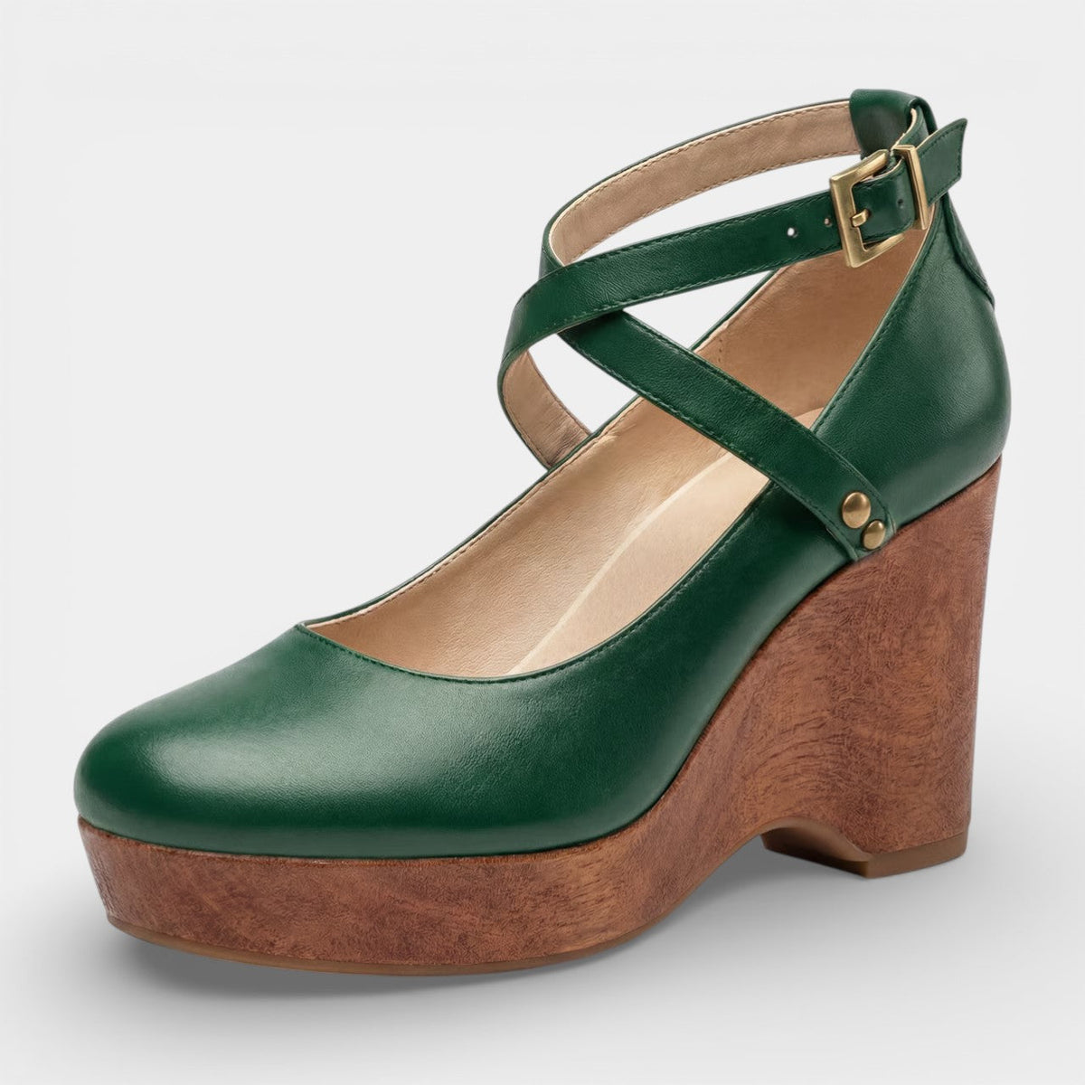 Women's leather platform wedge sandals – Ankle strap block heel