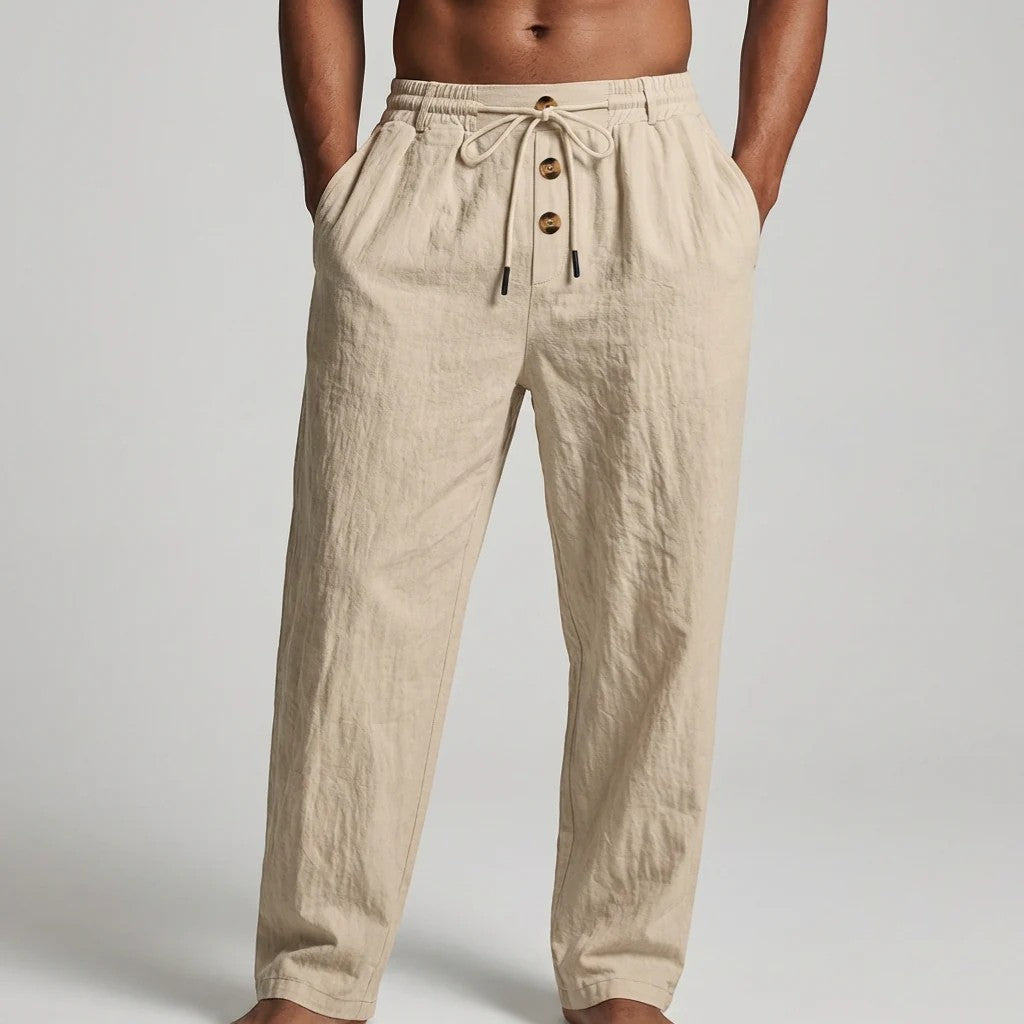 Men's linen drawstring trousers – Relaxed straight fit