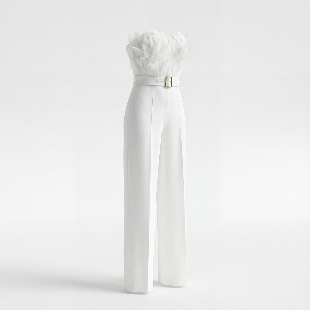 Women's strapless fabric jumpsuit – Fitted with feathers