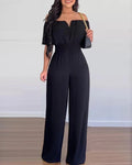 Women’s Off-Shoulder Wide-Leg Jumpsuit – Relaxed Fit | Lightweight Draped Woven Fabric
