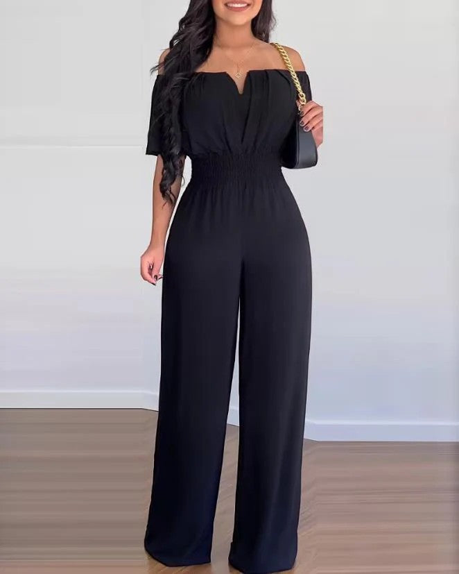 Women’s Off-Shoulder Wide-Leg Jumpsuit – Relaxed Fit | Lightweight Draped Woven Fabric